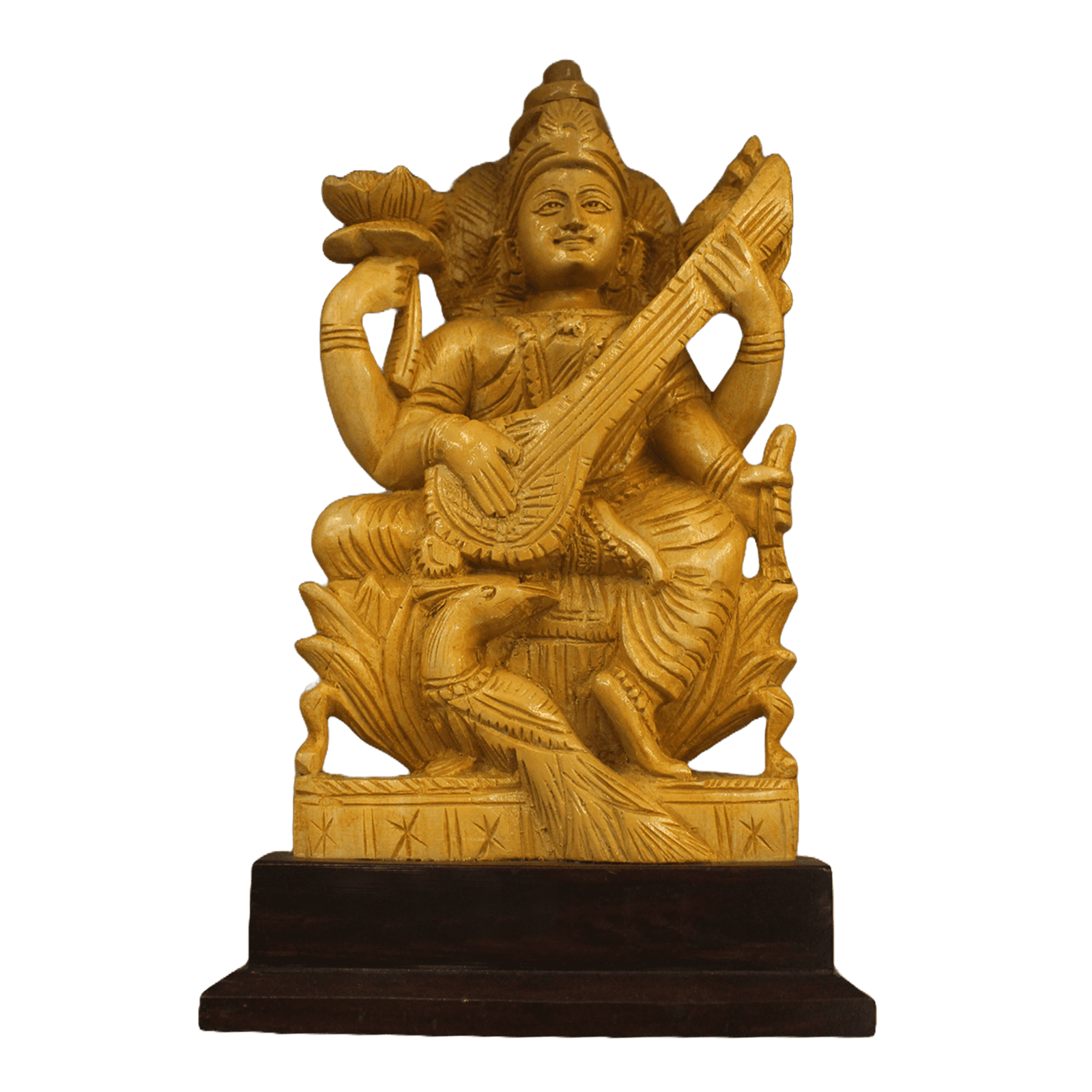 WOODEN GODDESS SARASWATHI STATUE (11x7x4 INCHES)