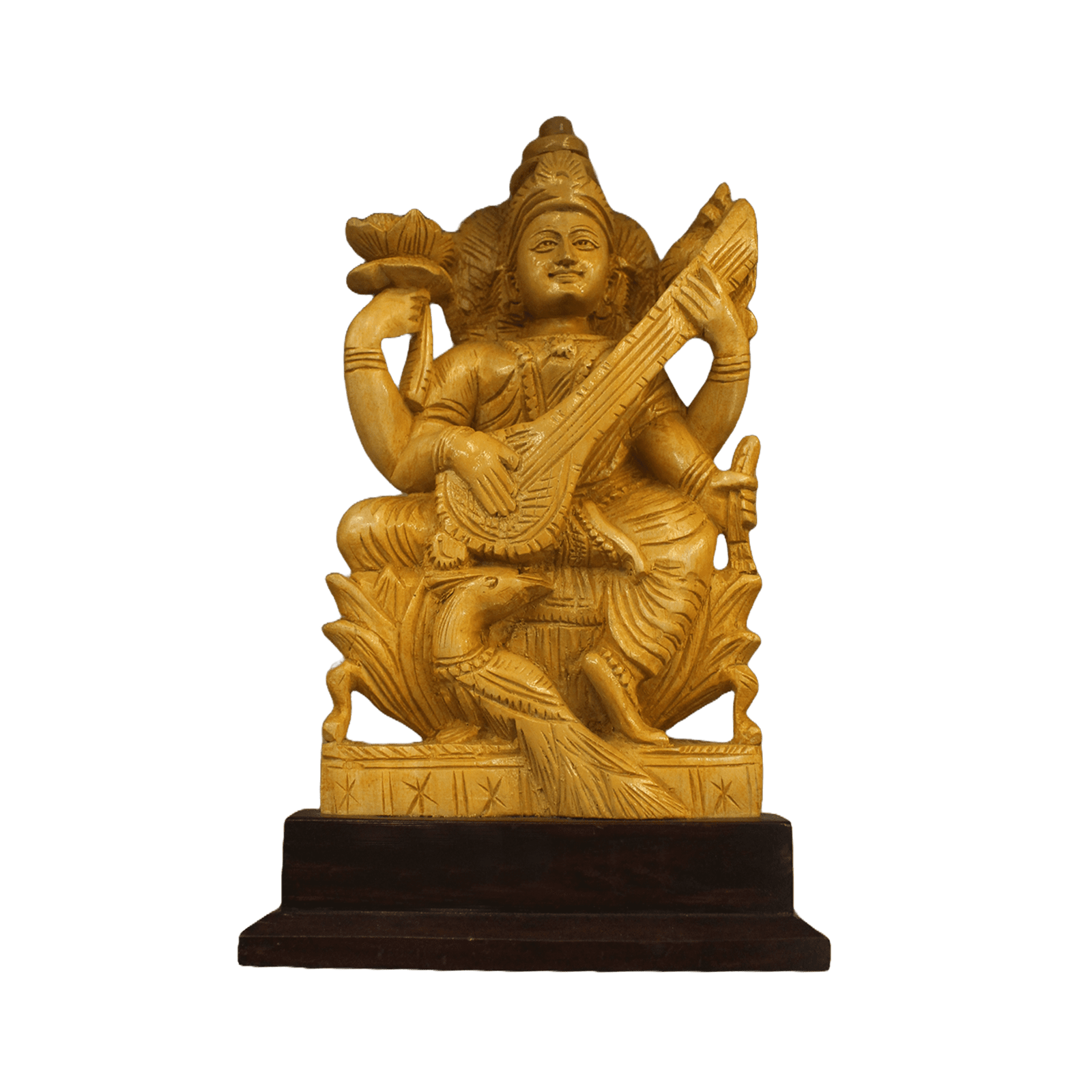 WOODEN GODDESS SARASWATHI STATUE (11x7x4 INCHES) - Image 4